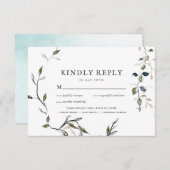繊細なモダン春グリーンリーRSVP w/Meal 出欠カード (正面/裏面)