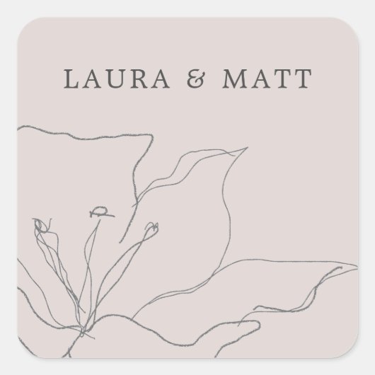 繊細なモダン赤面ピンクフローラ スクエアシール (正面)