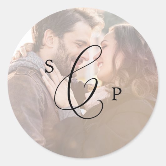 繊細なモノグラム結婚写真の封筒用シール ラウンドシール (正面)