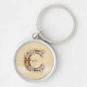 繊細なモノグラムC：花とツル　パーソナライズ可能 キーホルダー (正面)