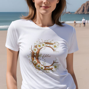 繊細なモノグラムC:花とツル 名前を入れてオリジナルに Tシャツ