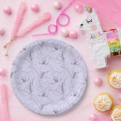 繊細なユリの葉模様の茎の線のアート薄紫 ペーパープレート (パーティー)