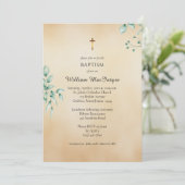 繊細なユーカリとパーチメントの正教会洗礼 招待状 (スタンド正面)
