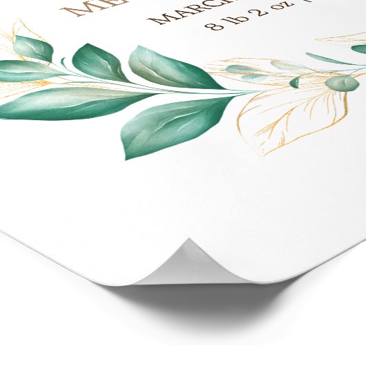 繊細なユーカリの緑のベビー誕生ポスター ポスター (角)