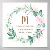 繊細なユーカリの緑のベビー誕生ポスター ポスター (正面)