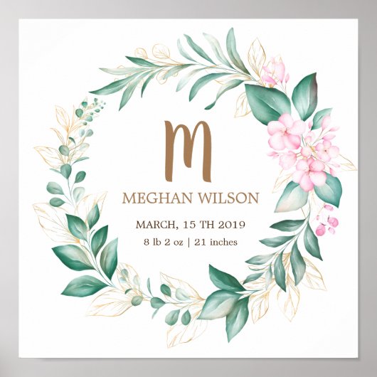 繊細なユーカリの緑のベビー誕生ポスター ポスター (正面)