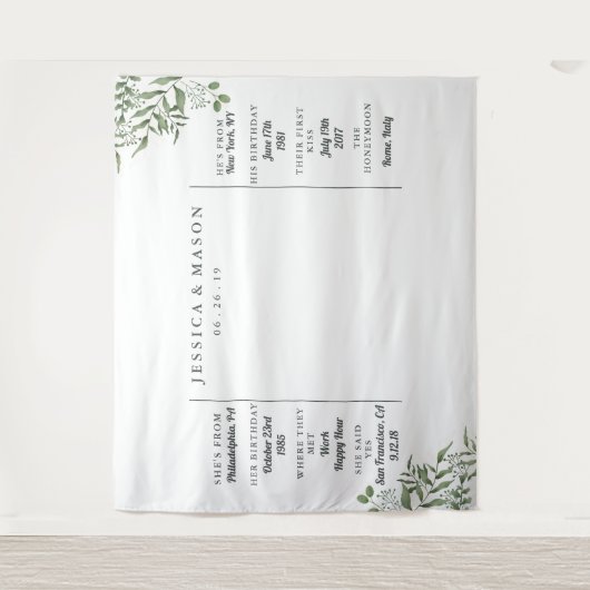 繊細なユーカリの葉のウェディングブース背景 タペストリー (正面)