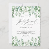 繊細なユーカリ|水彩ベビーブランチ 招待状 (正面)