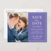 繊細なライトパープルペリウィンクルの写真でSave the Date ポストカード (正面/裏面)