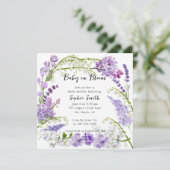 繊細なライラックとパープルの花のベイビーシャワー 招待状 (スタンド正面)