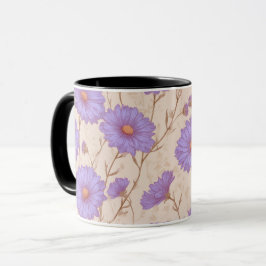 繊細なライラックデイジークリームの花柄 マグカップ
