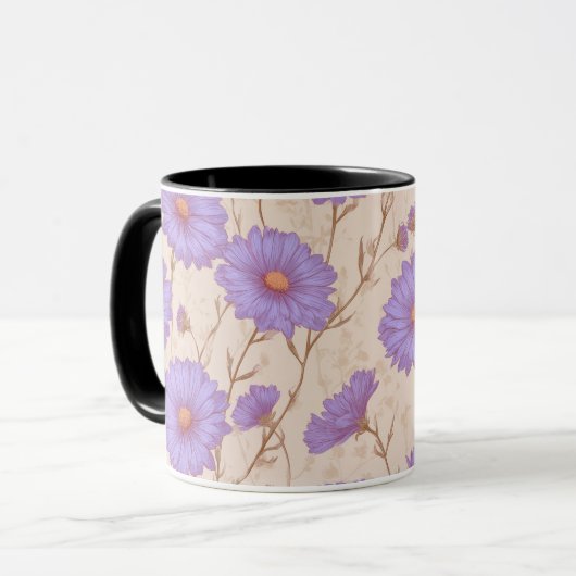 繊細なライラックデイジークリームの花柄 マグカップ (正面左)