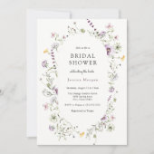 繊細なラベンダーイエローワイルドフラワーブライダルシャワー 招待状 (正面)