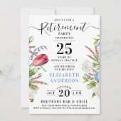 繊細なラベンダー ブルー 花の退職パーティー 招待状 (正面)