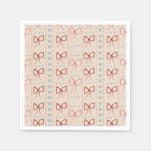 繊細なリボンとハートのナプキン スタンダードカクテルナプキン (正面)