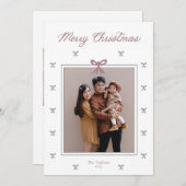 繊細なリボンのボウが付いたクリスマスの写真カード シーズンカード (正面/裏面)