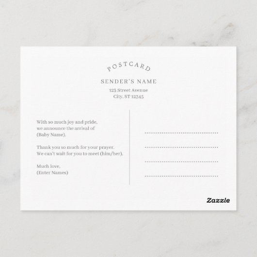 繊細なリース誕生発表葉書 ポストカード (裏面)