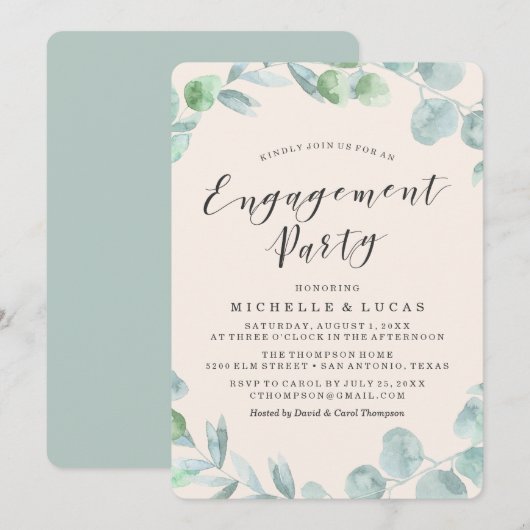 繊細なリース |婚約パーティ招待状 招待状 (正面/裏面)