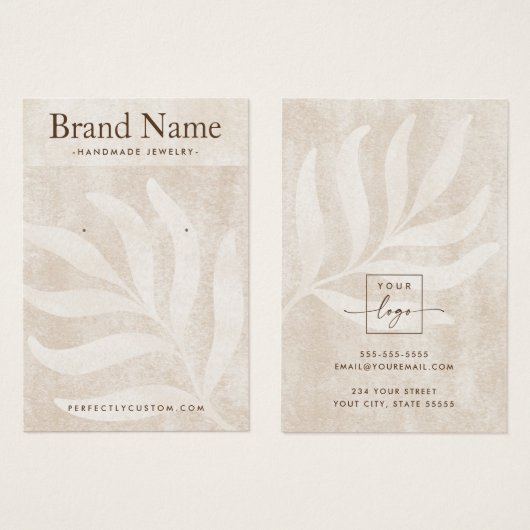 繊細なリーフアイボリーライトタンブラウン表示カード (正面&裏面)