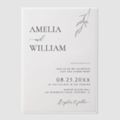 繊細なリーフスケッチシンプル結婚の ベラム紙招待状 (正面)