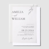 繊細なリーフスケッチシンプル結婚の ベラム紙招待状 (オフセット)