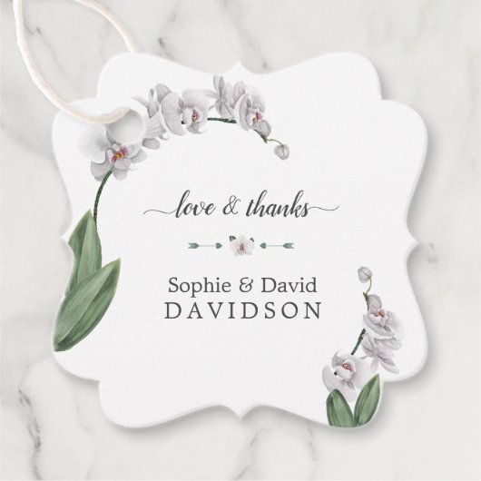 繊細なルアウ（ハワイ式宴会）水の色ホワイトオーキッド結婚ズ フェイバータグ (正面)