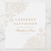 繊細なレースアイボリーと金ゴールドス結婚クリプトの贈り物 ワインラベル (シングルラベル)