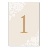 繊細なレースアイボリーと金ゴールド結婚スクリプト テーブルナンバー (裏面)