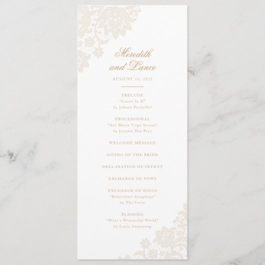 繊細なレースコーナーアイボリーと金ゴールドス結婚クリプト プログラム (正面)