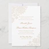 繊細なレースコーナーアイボリーと金ゴールドス結婚クリプト 招待状 (正面)