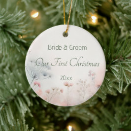 繊細なレースフラワーの結婚式 初めてのクリスマス セラミックオーナメント