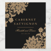 繊細なレースブラックと金ゴールドスクリプトワインラベル ワインラベル (シングルラベル)