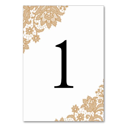 繊細なレースブラックと金ゴールド結婚スクリプト テーブルナンバー (正面)