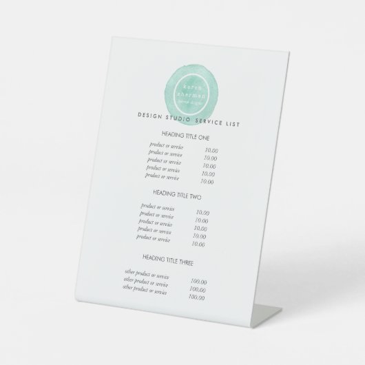 繊細なロゴ ターコイズ サロン 料金＆サービス 台座サイン (正面)