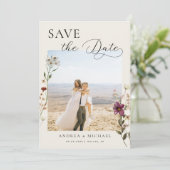 繊細なロマンティックアイボリー ワイルドフラワーズ フォト ウェディング セーブザデート (スタンド正面)