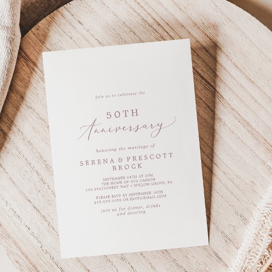 繊細なローズゴールド 50周年 結婚記念日 招待状
