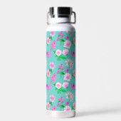 繊細なワイルドフラワーのターコイズ。カスタム. ウォーターボトル (背面)