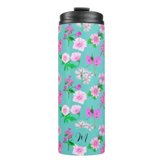 繊細なワイルドフラワーのターコイズ。カスタム. タンブラー (正面)