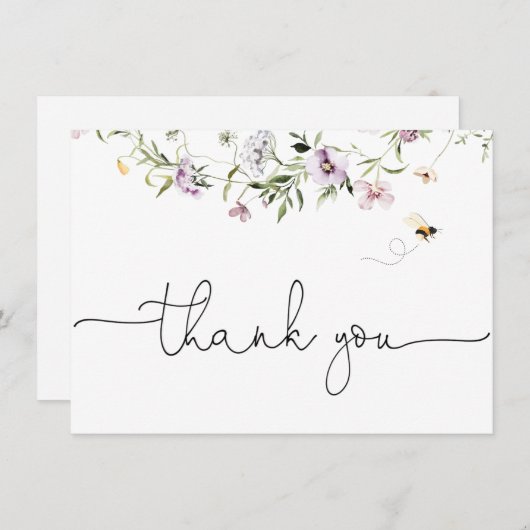 繊細なワイルドフラワーの感謝カード サンキューカード (正面/裏面)