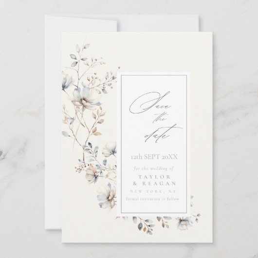 繊細なワイルドフラワーの結婚水色のID1102 セーブザデート (正面)