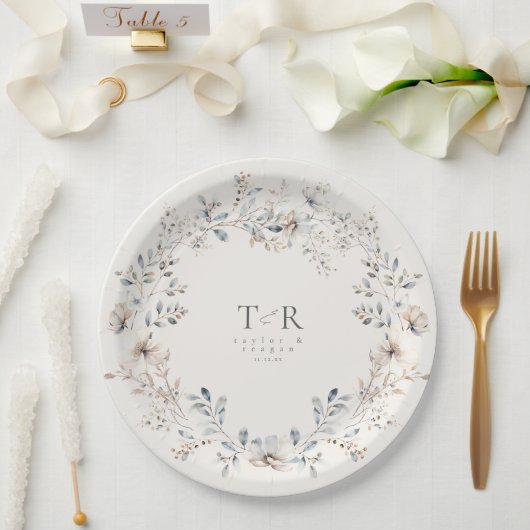 繊細なワイルドフラワーの結婚水色のID1102 ペーパープレート (ウェディング)