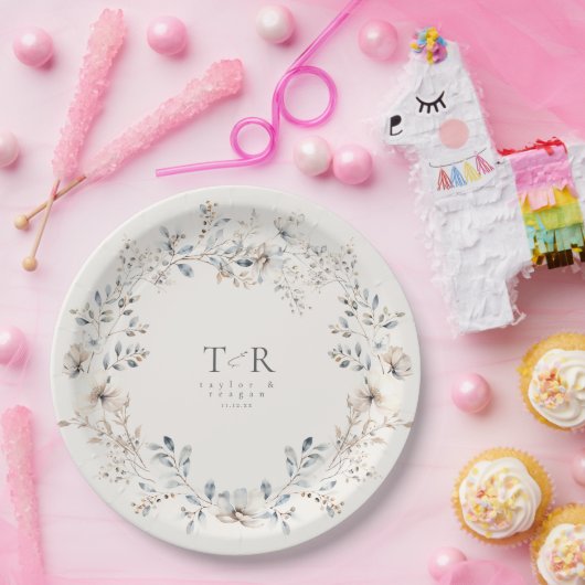 繊細なワイルドフラワーの結婚水色のID1102 ペーパープレート (パーティー)