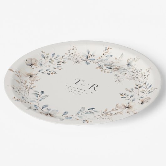 繊細なワイルドフラワーの結婚水色のID1102 ペーパープレート (アングル)