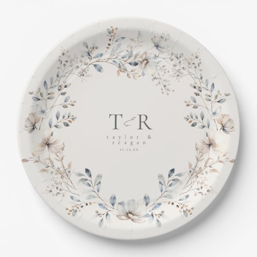 繊細なワイルドフラワーの結婚水色のID1102 ペーパープレート (正面)