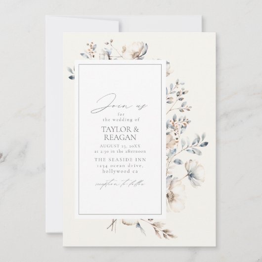 繊細なワイルドフラワーの結婚水色のID1102 招待状 (正面)