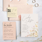繊細なワイルドフラワーアイボリーRSVP QRコード結婚ズ 招待状
