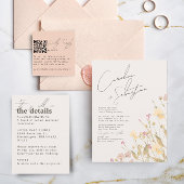 繊細なワイルドフラワーアイボリーRSVP QRコード結婚ズ 招待状