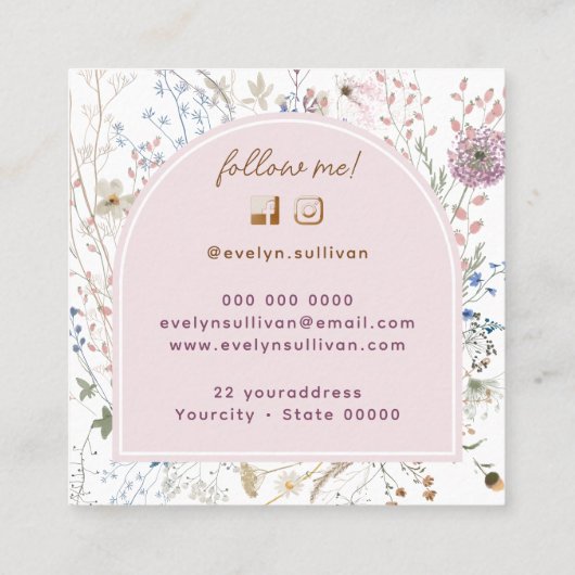 繊細なワイルドフラワーアーチ名刺 スクエア名刺 (裏面)