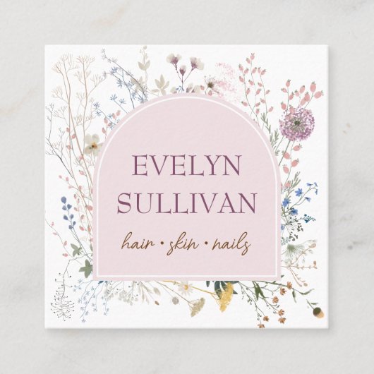 繊細なワイルドフラワーアーチ名刺 スクエア名刺 (正面)
