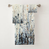 繊細なワイルドフラワーウォータカラーブルー淡い色のイエロー バスタオルセット (インサイチュ)